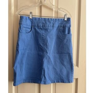 Blair Women Blue Denim Elastic Waist Knee Length Skirt Size Med